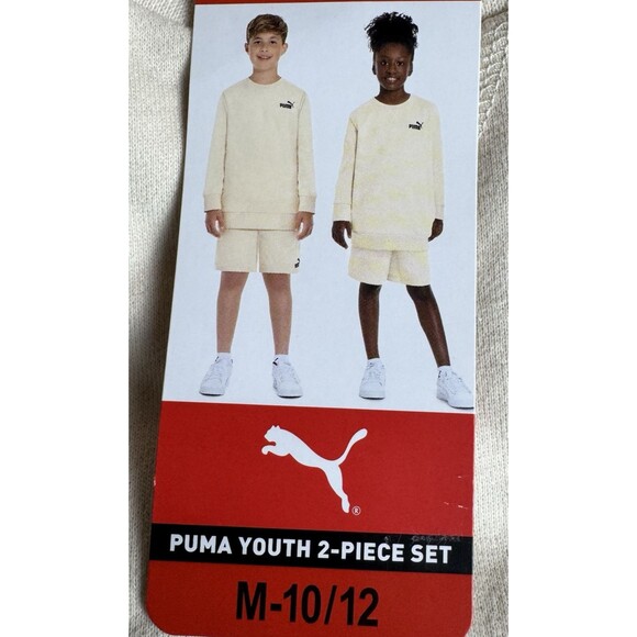 Puma 2 Piece Girls Medium 10/12 Tan Pull Over Sweatshirt & Jogging Shorts New - Picture 7 of 10